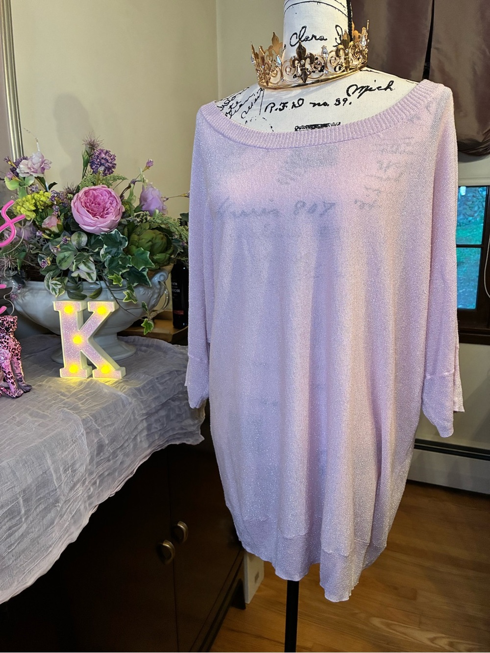 Torrid Rare 2010 Pink Metallic Sheer Sparkle Dolman Tunic Sweater Size 4